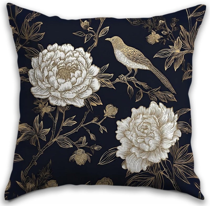 RBAFAO Vintage Floral Throw Pillow Covers, Vintage Flower Pattern Double Sided Cushion Cover, Indoor and Outdoor Home Art Decor Pillowcase for Sofa or Bedroom Decor 18x18inches (Flower&Bird, 18x18inches) - Image 1